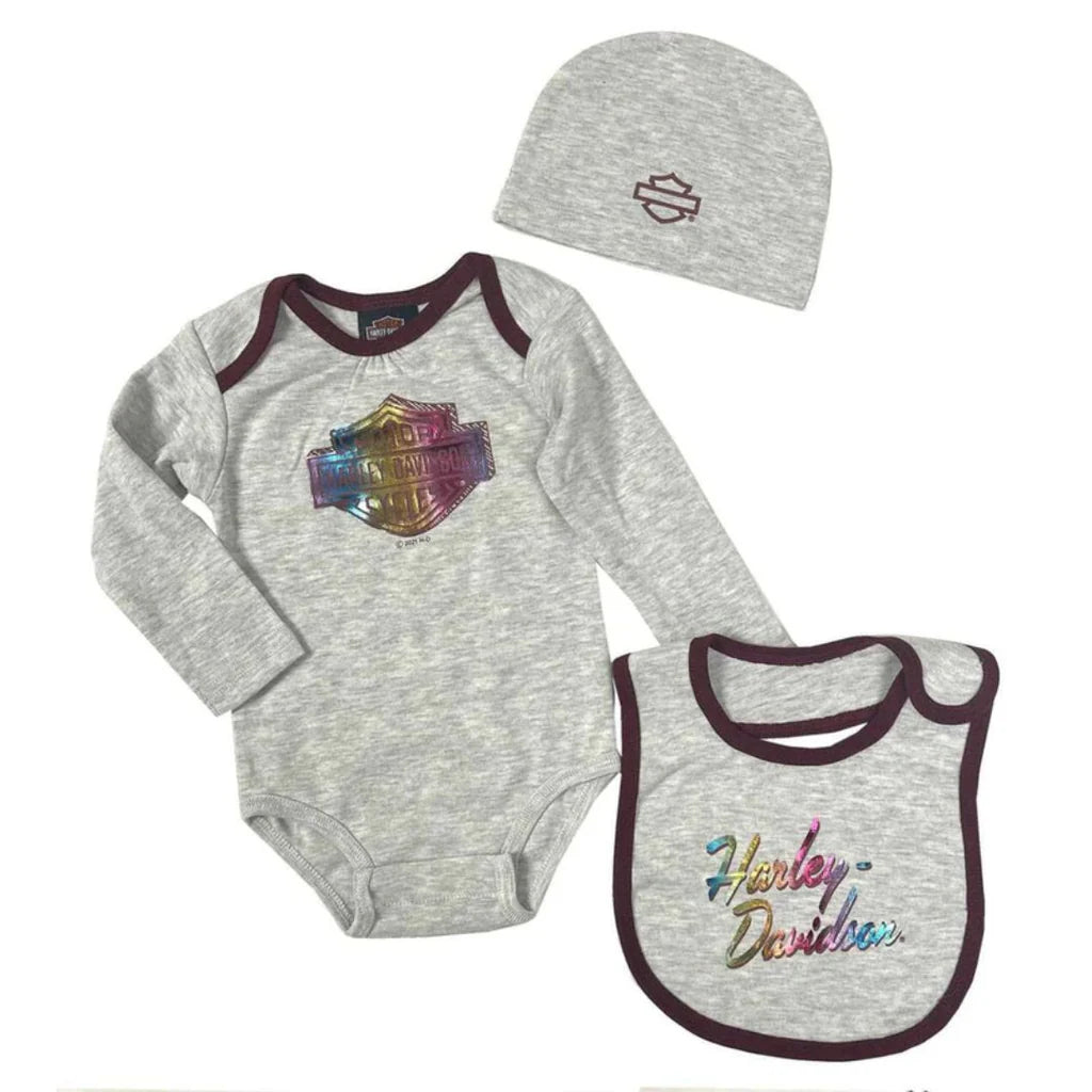 Harley-Davidson Baby Girl 3-Piece Long Sleeve Creeper Set