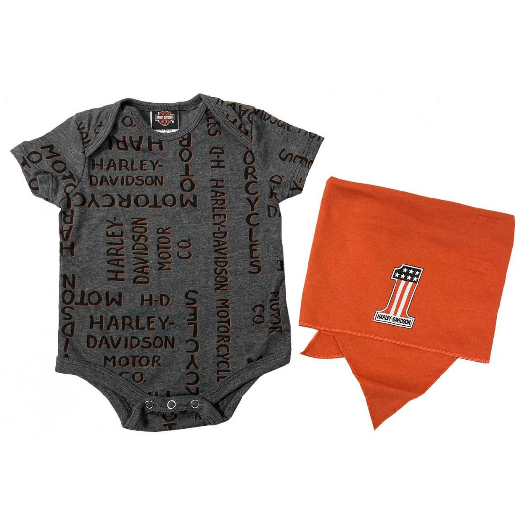 Harley-Davidson Baby Boys Printed Creeper & Doo Rag Set